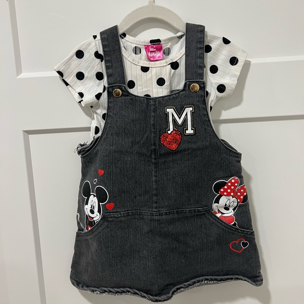 Disney Kids Charcoal Overalls with Polka Dot Top